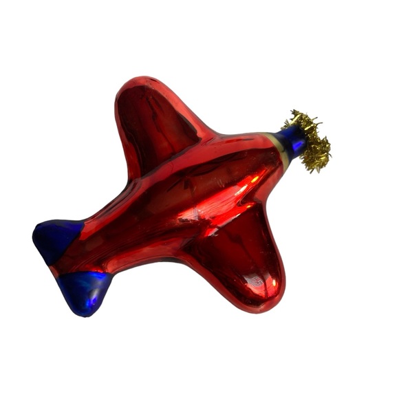 VINTAGE Blown Glass Aviation Red Airplane Plane Christmas Tree Ornament - Picture 6 of 8
